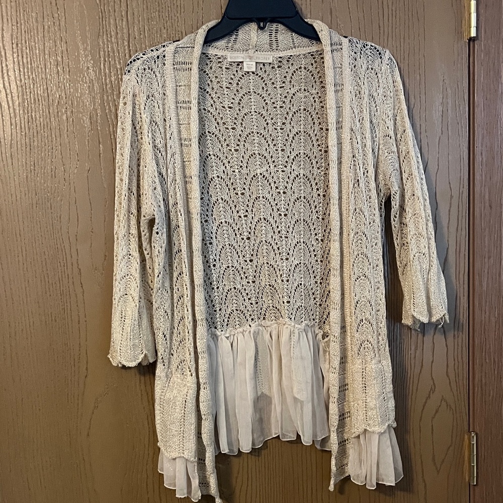 Boston Proper Cream Lace Cardigan